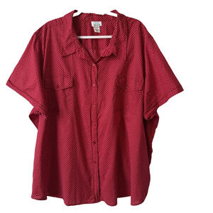 Only Necessities Women’s 4X Classic Button Up Short Sleeve Blouse Red Polka Dot